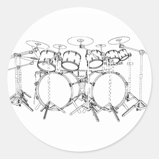 10 Stück Drum Kit: Schwarzweiß Zeichnend: Runder Aufkleber (Vorderseite)