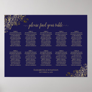 10 Tabelle Hochzeit Seekarte Navy Blue Gold Lace Poster