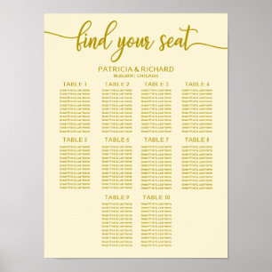 10 Tabelle Hochzeitskarte Elfenbeinkalligrafie Poster