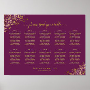 10 Tabelle Hochzeitskarte Magenta & Gold Poster