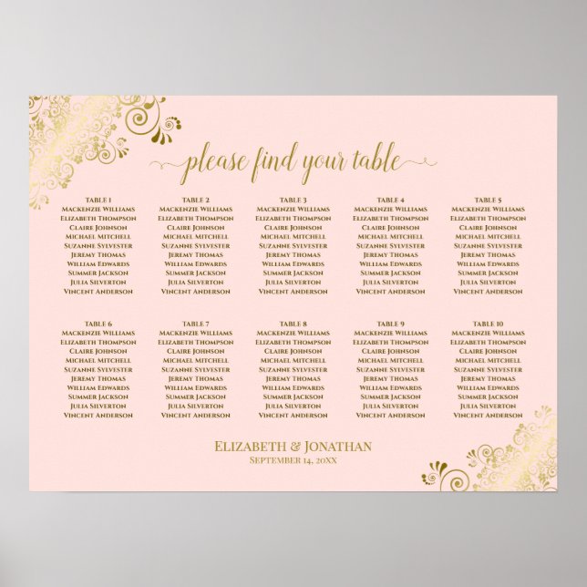 10 Tabelle Hochzeitskarte Rosa und Gold Poster (Vorne)