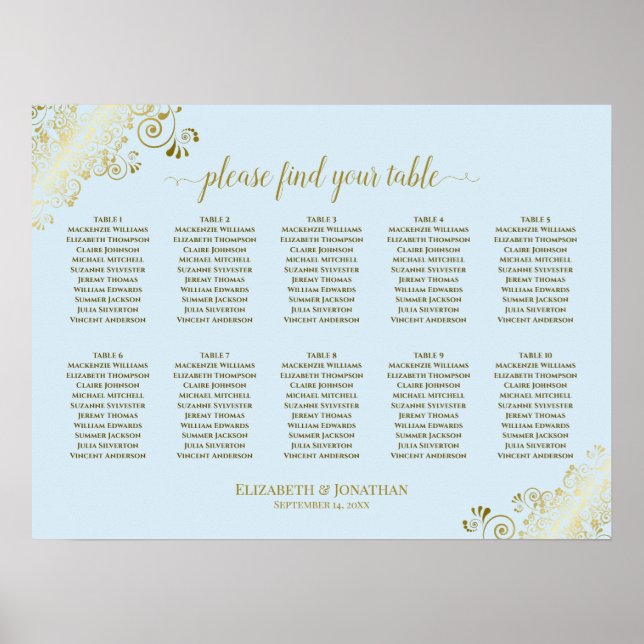 10 Tabelle Hochzeitskartentabelle Pulver Blau & Go Poster (Vorne)