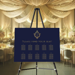 10 Tabelle Navy Blue Gold Verzierte Wappen Seating