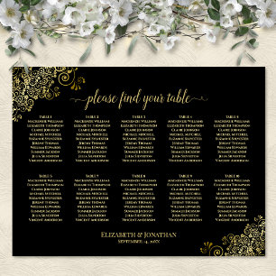 10-Tisch-Hochzeits-Sitzplan Schwarz & Gold Verzier Poster
