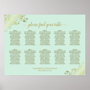 10 Tisch Hochzeitskarte Minze Grün & Gold Poster