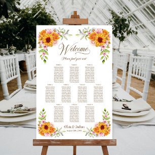 10-Tisch-Sonnenblumen-Rosen-Hochzeits-Sitzplan Poster