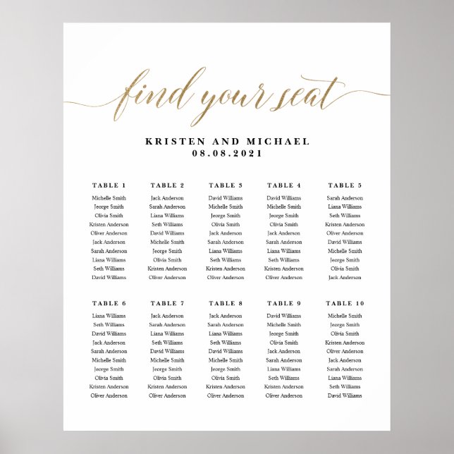 10 Tische 100 Gäste finden Ihre Sitzkarte Poster (Vorne)