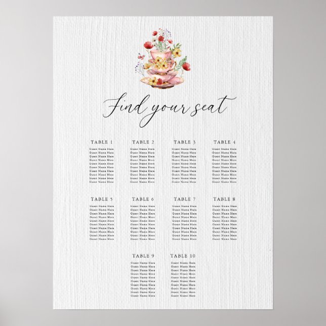 10 Tische - Bridal Tea Party Seating Chart Poster (Vorne)