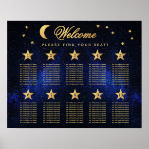 10 Tische Himmlische Hochzeit Blau Gold Sitzplan Poster