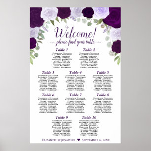 10 Tische Lila Boho Rosen Vertikale Sitzordnung Poster