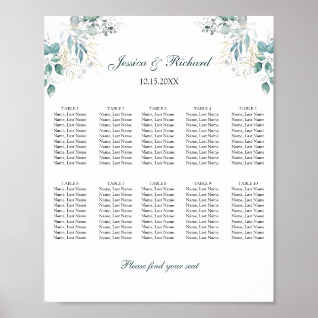 10 Tische Seating Chart Plakatzeichen Poster (Vorne)
