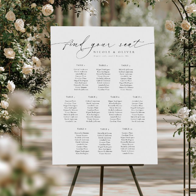 10 Tische Willkommens-Sitzplan Moderne Schrift Poster (10 Tables Wedding Seating Plan, Welcome Seating Chart)