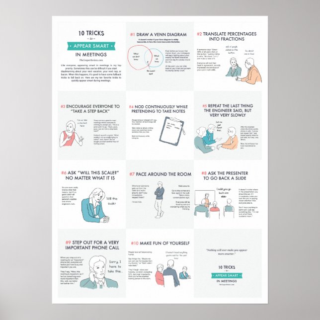 10 Tricks zu erscheinen Smart in Meetings Poster (Vorne)