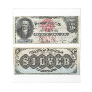 10 US-Dollar Banknotensilberzertifikat 1878 Notizblock