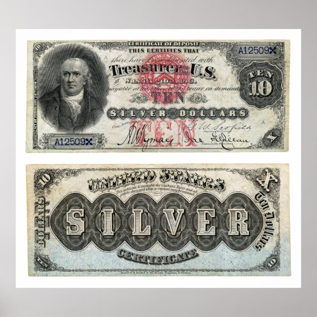10 US-Dollar Banknotensilberzertifikat 1878 Poster (Vorne)