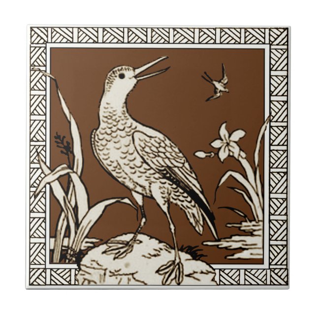 10 von 12 Repro 1880s Minton Mocha Bird Series Fliese (Vorderseite)