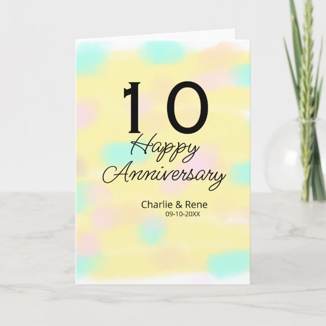 10 wedding anniversary yellow pastel name retro bo karte (Vorderseite)