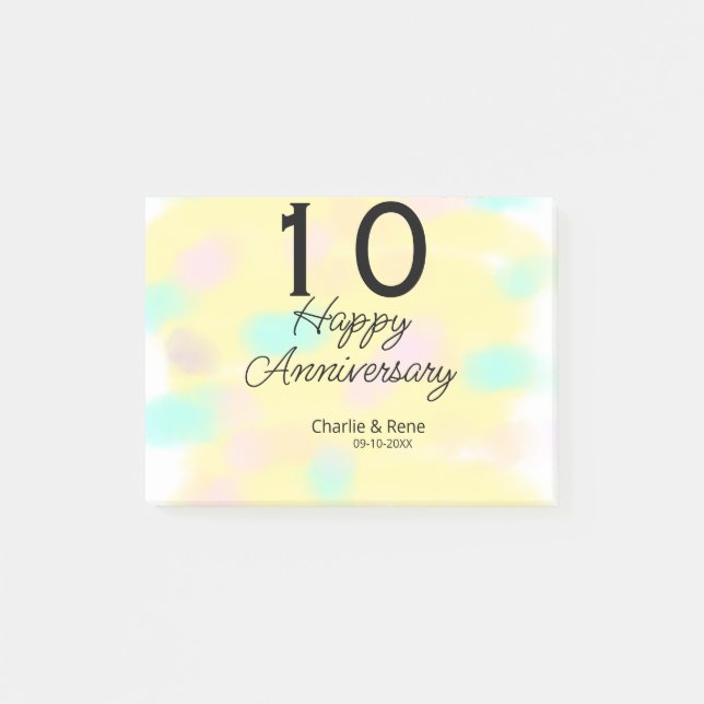 10 wedding anniversary yellow pastel name retro bo post-it klebezettel (Vorderseite)
