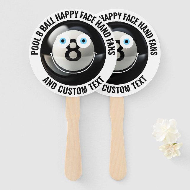 10 x Custom Pool 8 Ball Party BLUE EYES Happy Face Fächer (Vorne und Hinten)