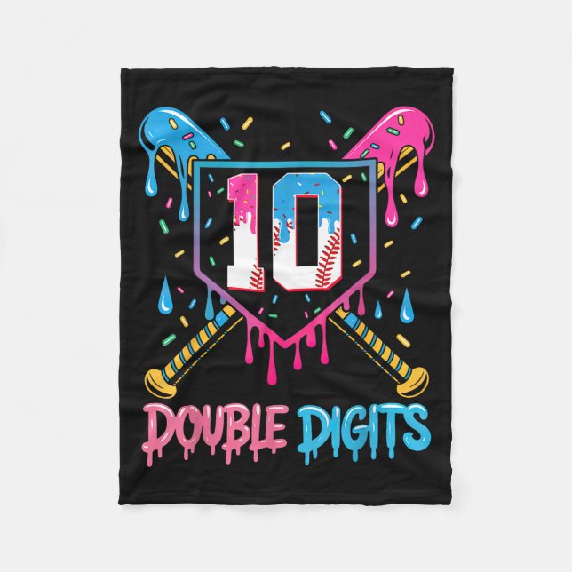 10 Year Old Baseball Drip Ice Cream 10th Bday Doub Fleecedecke (Vorderseite)