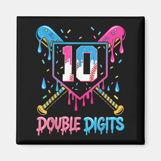 10 Year Old Baseball Drip Ice Cream 10th Bday Doub Magnet (Vorne)