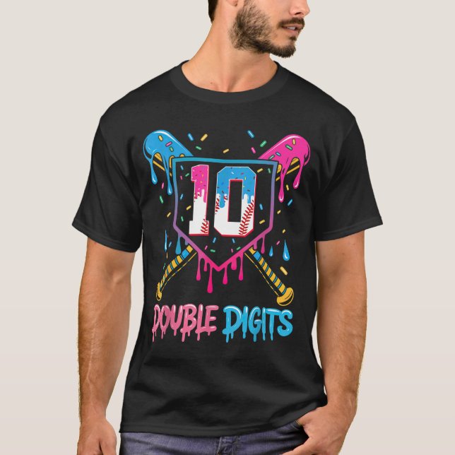 10 Year Old Baseball Drip Ice Cream 10th Bday Doub T-Shirt (Vorderseite)