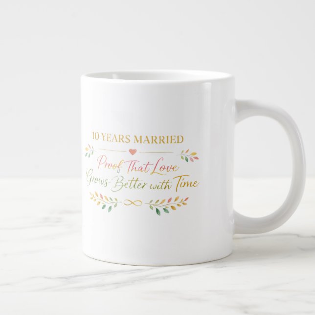 10 Years Married Elegant Anniversary Mug Gift Jumbo-Tasse (Rechts)