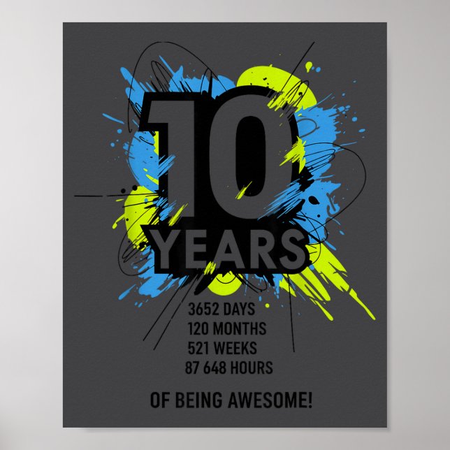 10 Years Of Being Awesome 10th Birthday Girl Boy D Poster (Vorne)