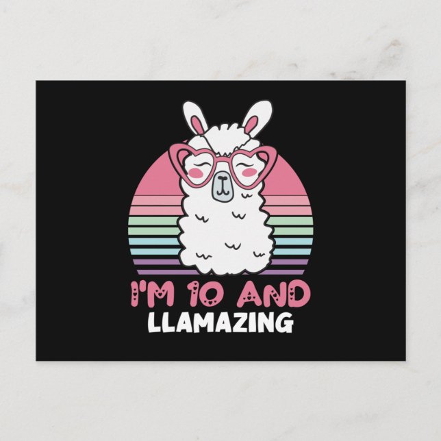 10 Years Old Bday Llamazing 10th Birthday Llama Postkarte (Vorderseite)