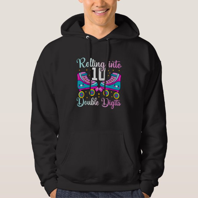 10 Years Old Birthday Girl Rolling Into 10th Doubl Hoodie (Vorderseite)