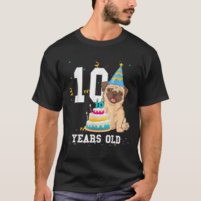 10 Years Old Birthday Pug Dog Lover Party Kids Boy T-Shirt (Vorderseite)