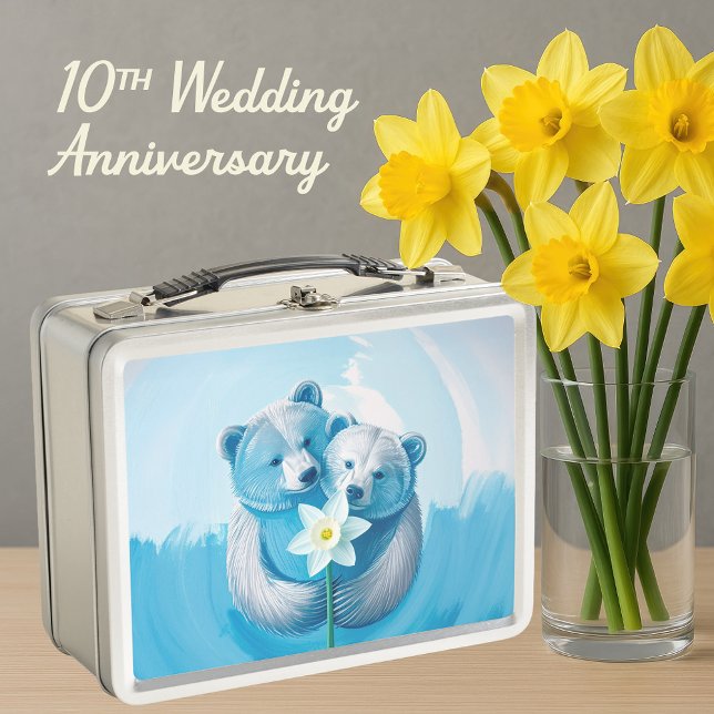 10. Zehnjähriges Bärenpaar Metall Brotdose (10th wedding anniversary Metal Tin lunch box keepsake gift. Daffodil anniversary for ten years)