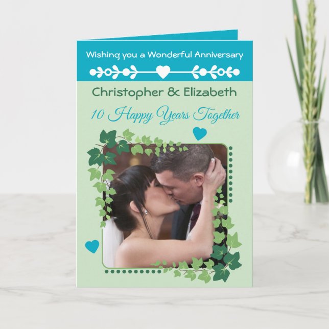 10. Zehnjähriges Foto grüner Azurblau Karte (Vorderseite)