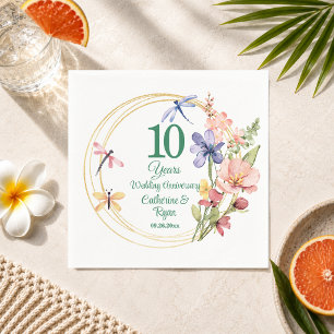 10. Zinnenehe-Jubiläum Goldrahmen Floral Serviette