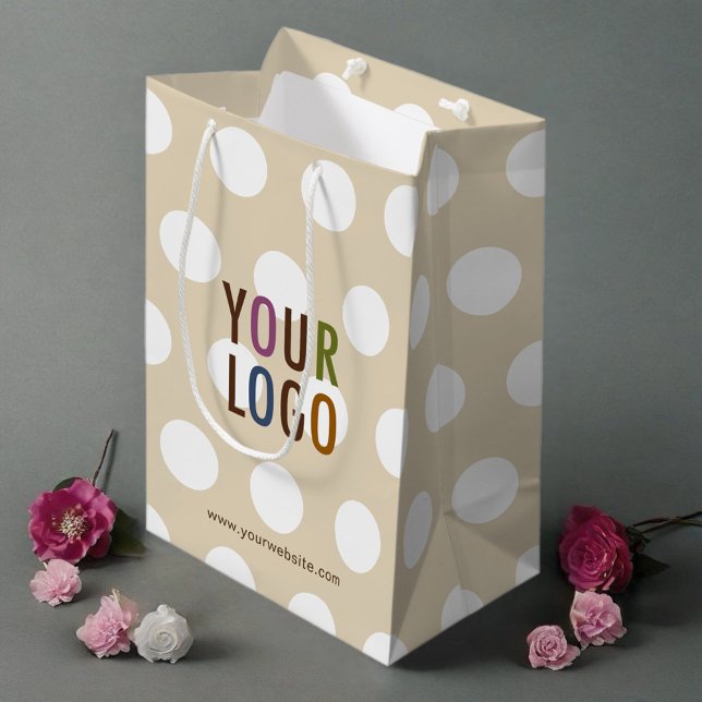10-Zoll-Polka-Dot-Geschenktasche-Logo Mittlere Geschenktüte (MISOOK Beige Gift Bag with Polka Dots)