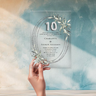 10h Hochzeitstag Silbergrün klar Acryleinladungen