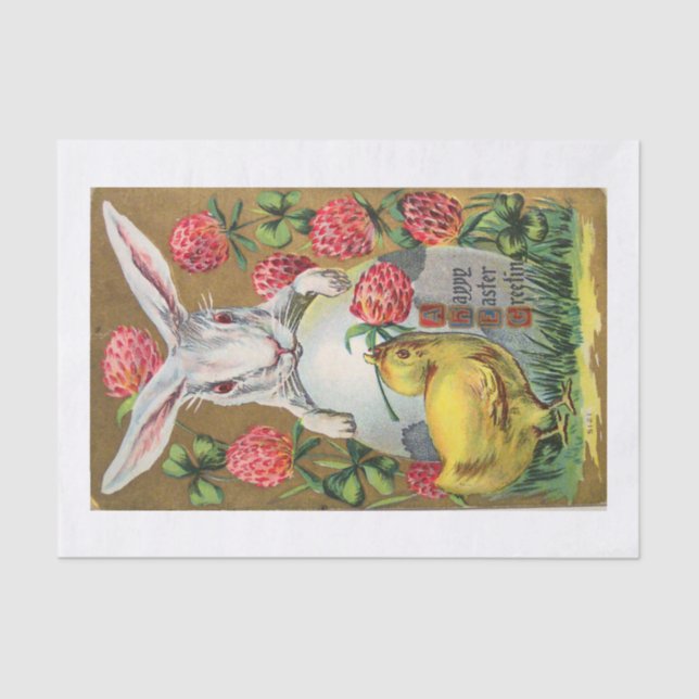 10lb Seidenpapier, weiß mit OSTERHASEN u. KÜKEN Seidenpapier (Vorderseite)