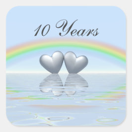 10th Anniversary Tin Hearts Quadratischer Aufkleber