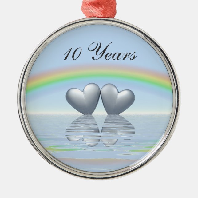 10th Anniversary Tin Hearts Silbernes Ornament (Vorne)