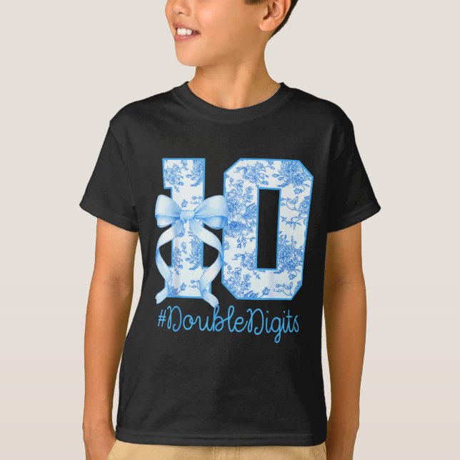 10th Birthday Girl Blue Coquette Bow 10 Year Old  T-Shirt (Vorderseite)