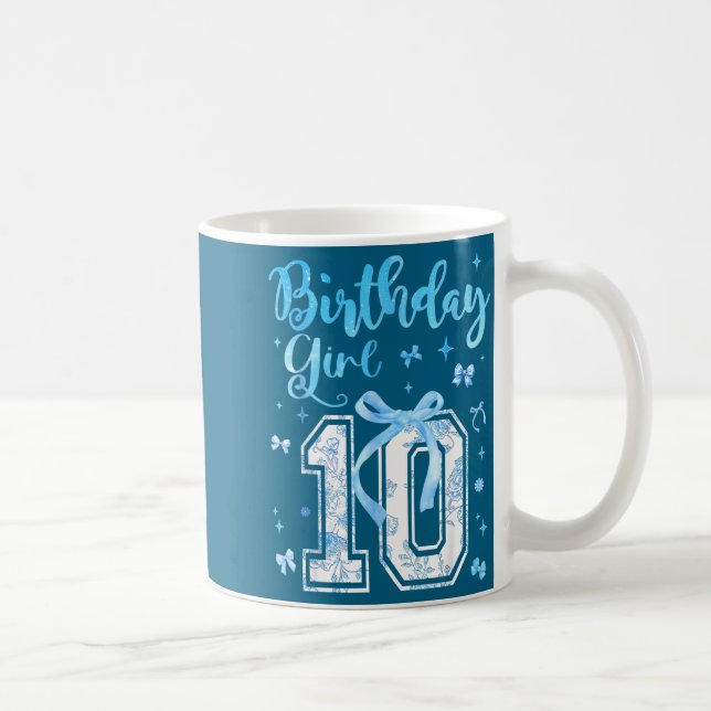 10th Birthday Girl Blue Toile Coquette Bow 10 Year Kaffeetasse (Rechts)