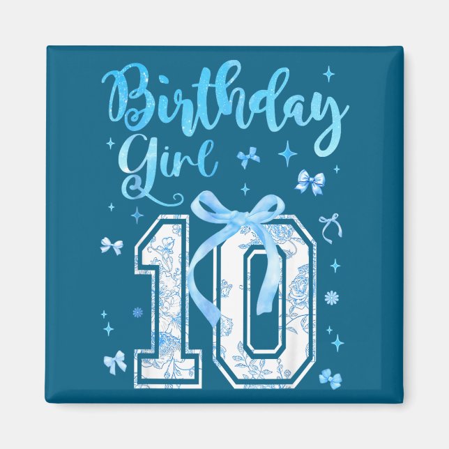 10th Birthday Girl Blue Toile Coquette Bow 10 Year Magnet (Vorne)