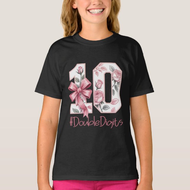 10th Birthday Girl Pink Coquette Bow 10 Year Old  T-Shirt (Vorderseite)
