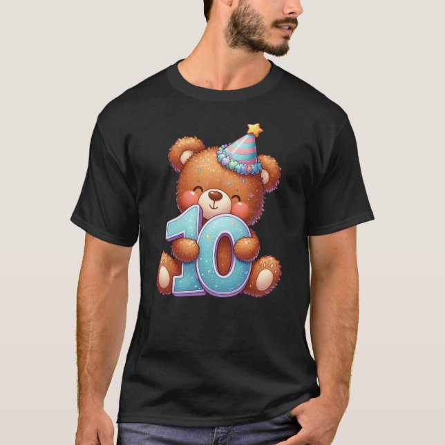 10th Birthday Happy Birthday Brown Teddy Bear T-Shirt (Vorderseite)