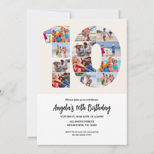 10th Birthday Invitation - Number 10 Einladung (Vorderseite)
