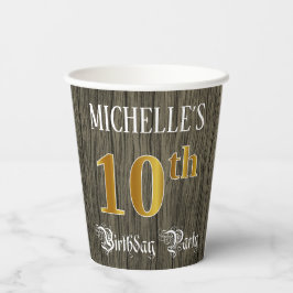 10th Birthday Party — Faux Gold & Faux Wood Looks Pappbecher