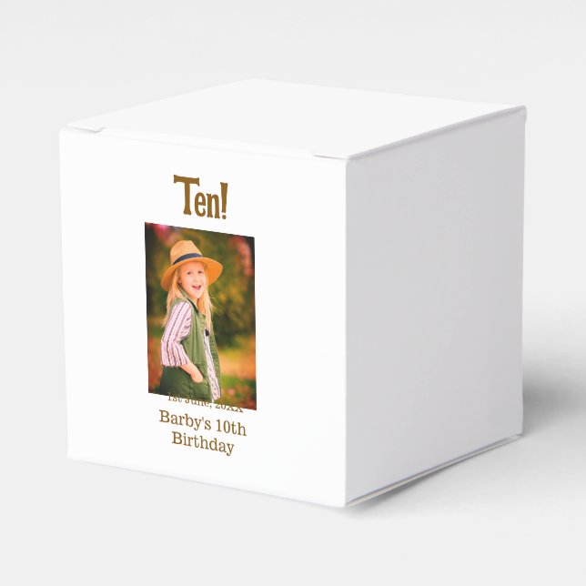 10th birthday photo name date simple brown beige b geschenkschachtel (Vorderseite)