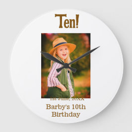 10th birthday photo name date simple brown beige b große wanduhr