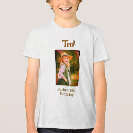 10th birthday photo name date simple brown beige b Tri-Blend shirt