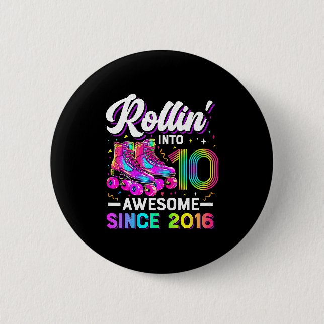 10th Birthday Shirt Girl 10 Year Old Roller Skate  Button (Vorderseite)